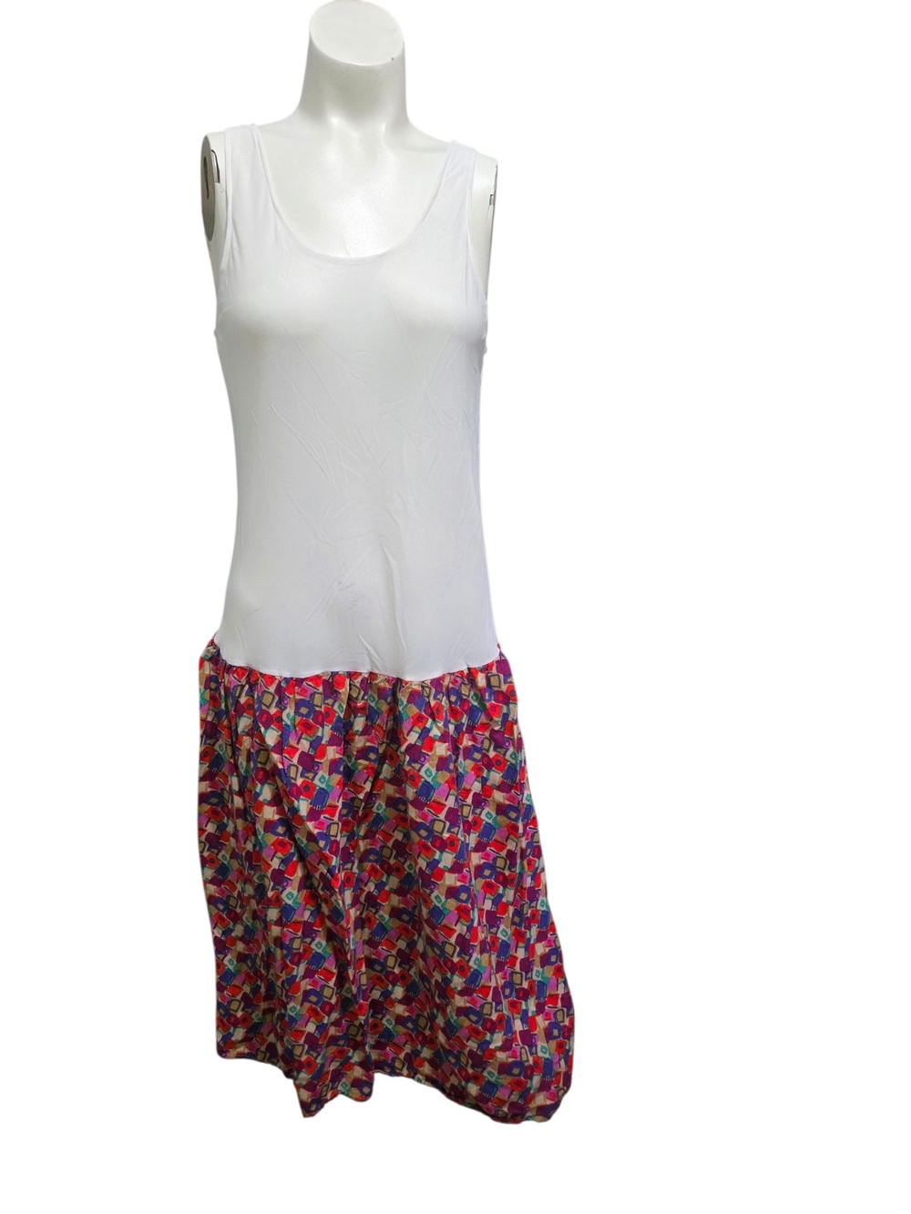 Vintage 80s 90s Colorful Geometric Print Sheer Top Dress Small USA